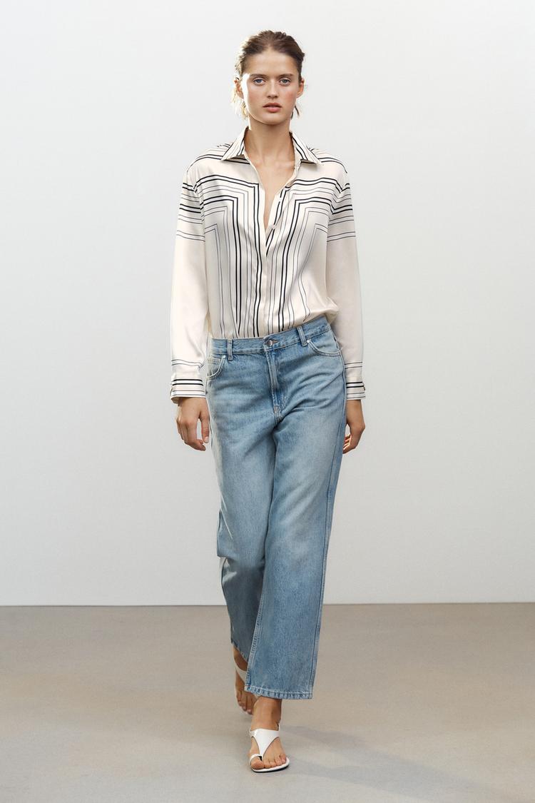 ZW COLLECTION STRAIGHT HIGH-WAIST CROPPED JEANS - Blue | ZARA 