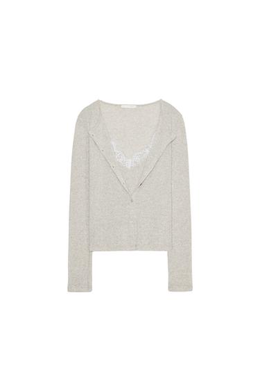 ז'קט טופ משולב תחרה - חול / אפור־צהבהב של Zara