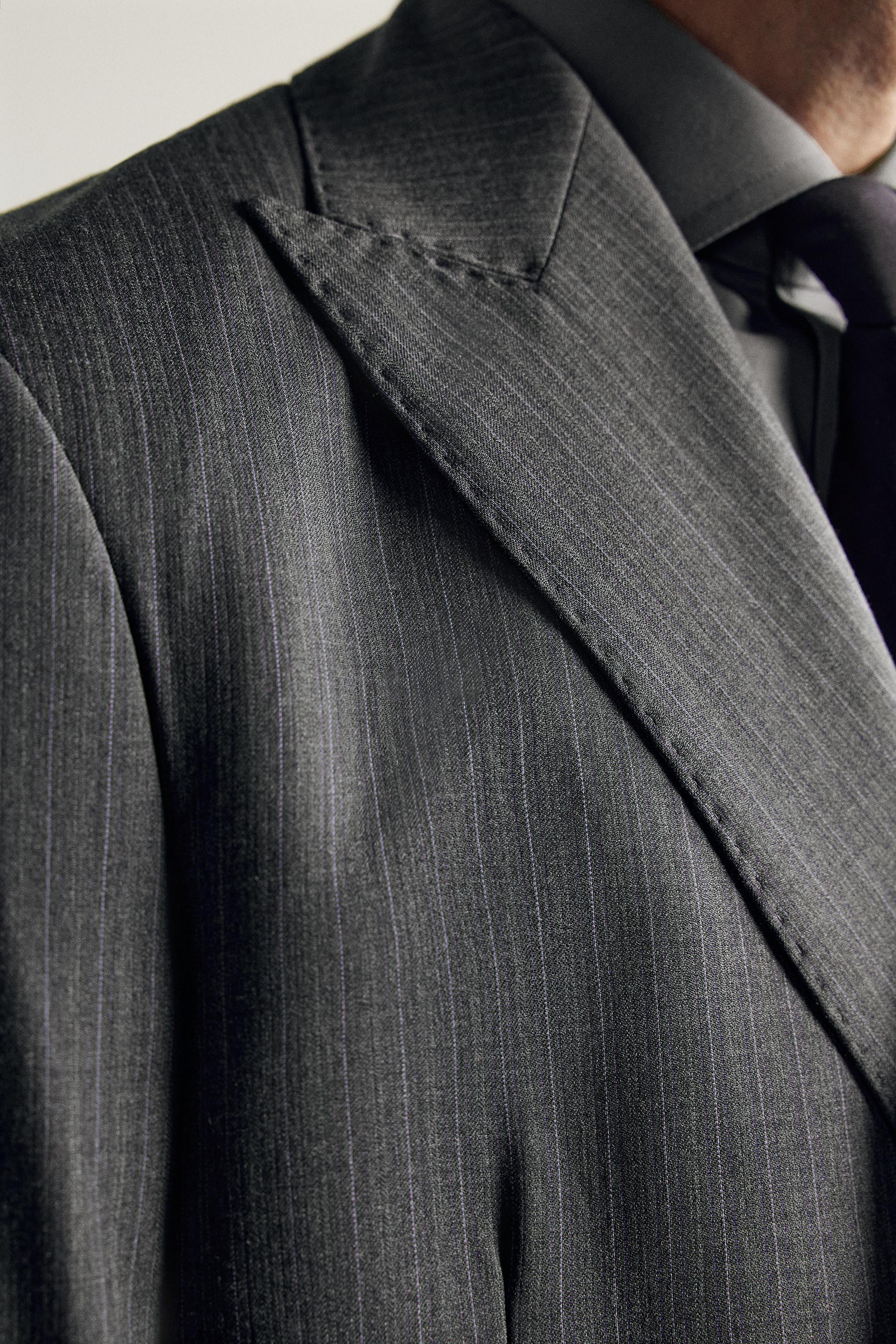 100% WOOL STRIPED SUIT BLAZER