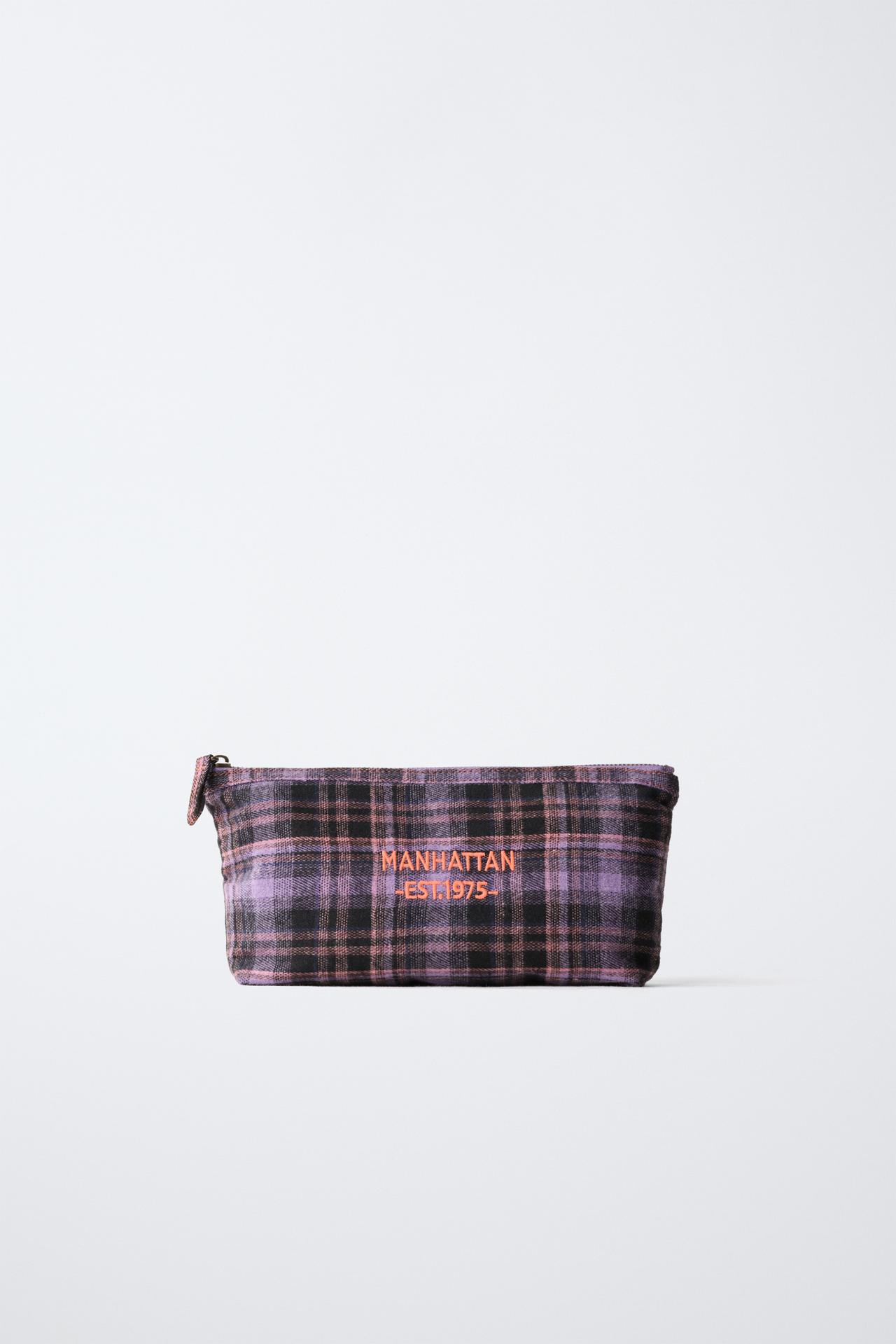 PLAID TOILETRY BAG — Purple
