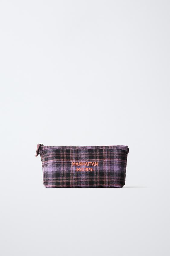 CHECK TOILETRY BAG - Purple by Zara - Image 0
