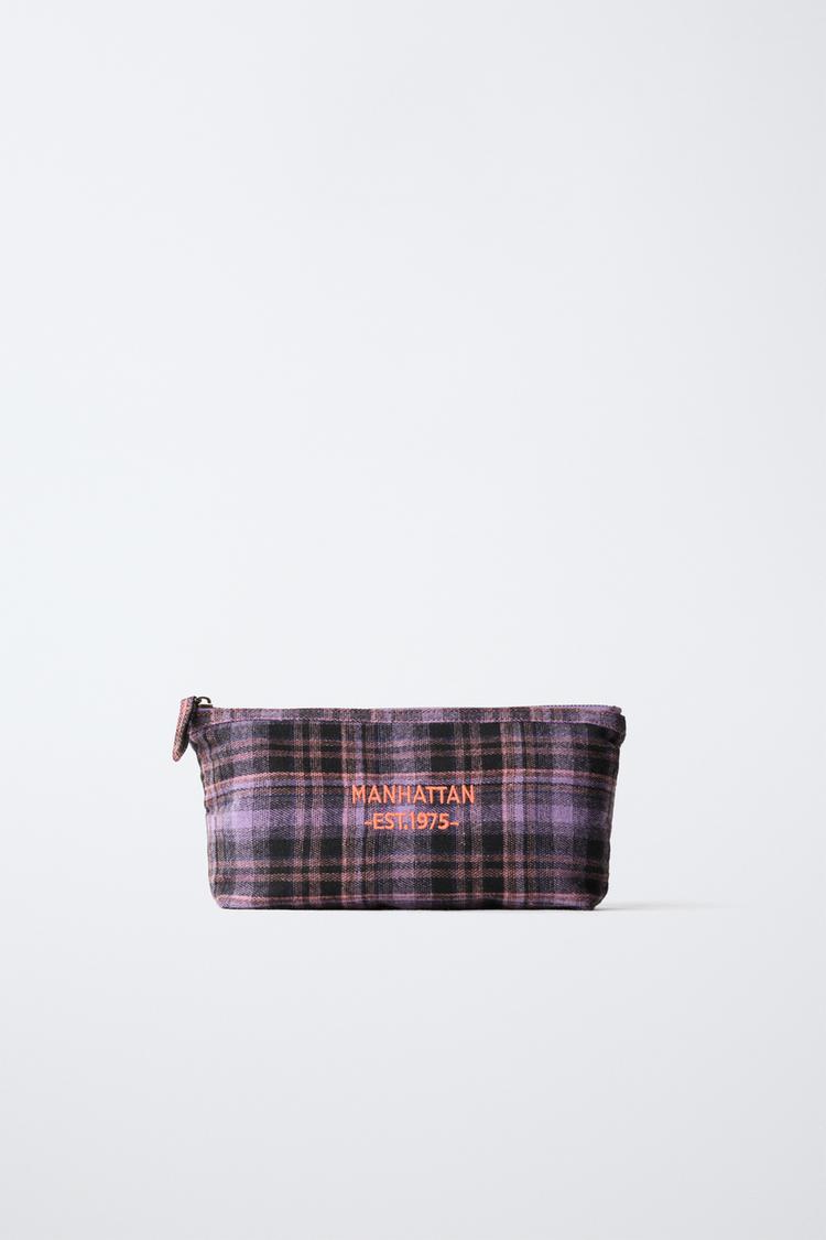 PLAID TOILETRY BAG — Purple