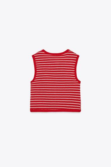 TOP GILET JACQUARD BOUTONS - Blanc / Rouge de Zara - Image 7