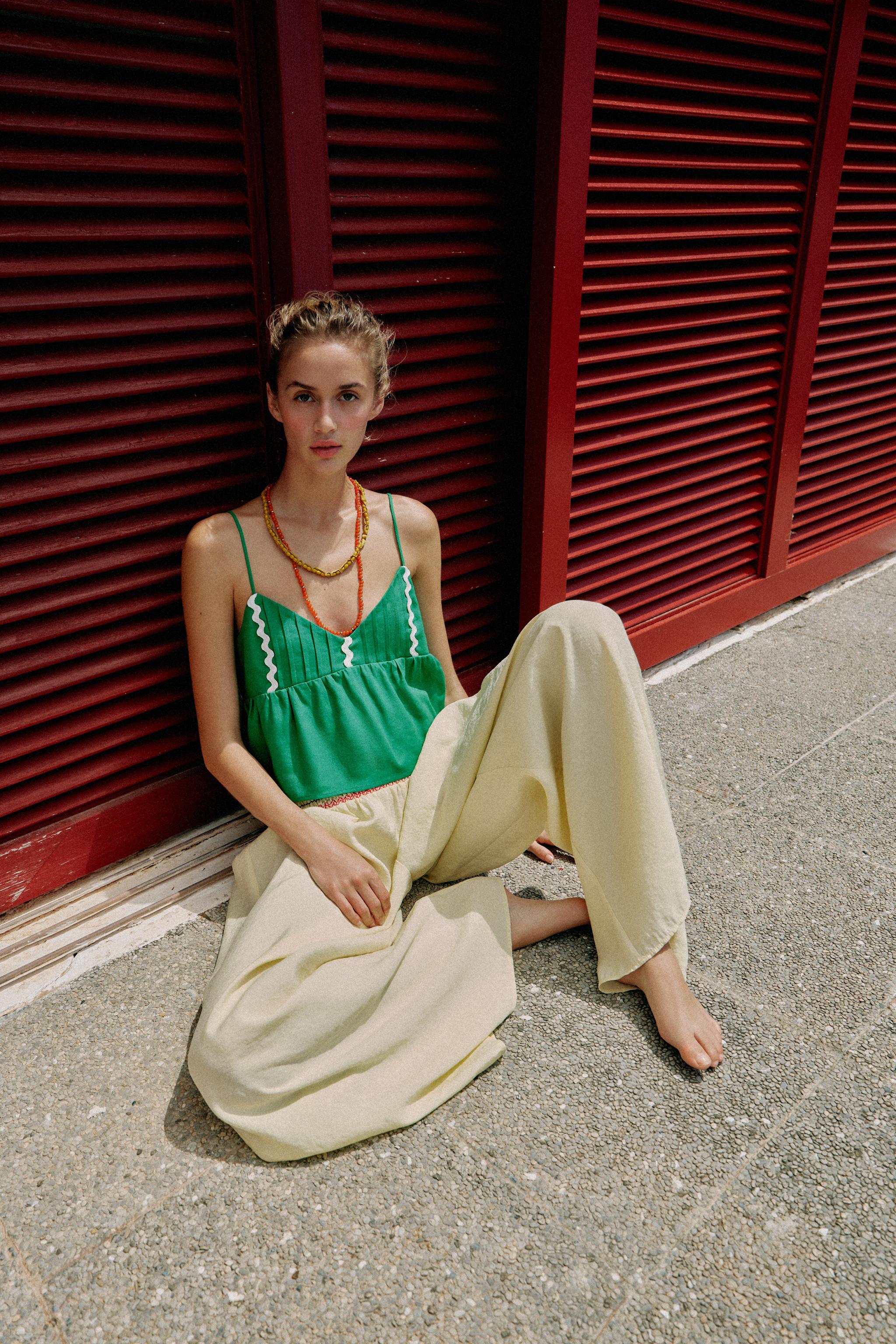 LINEN STRAP TOP - Green | ZARA Canada