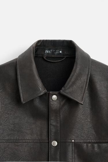 SURCHEMISE EN MATIÈRE SYNTHÉTIQUE DÉLAVÉE - Noir / Marron de Zara - Image 7