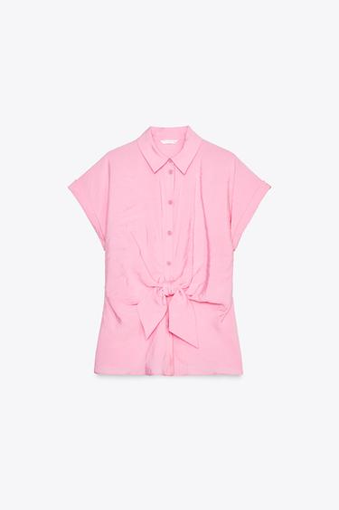 KURZARMHEMD MIT KNOTEN - Rosa von Zara