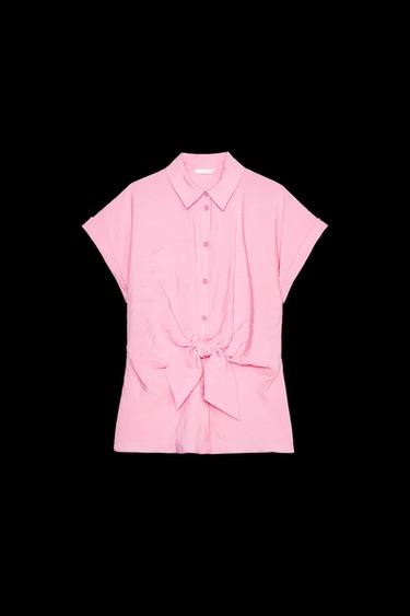 Zara KNOTTED SHORT SLEEVE SHIRT - Pink - Image 0