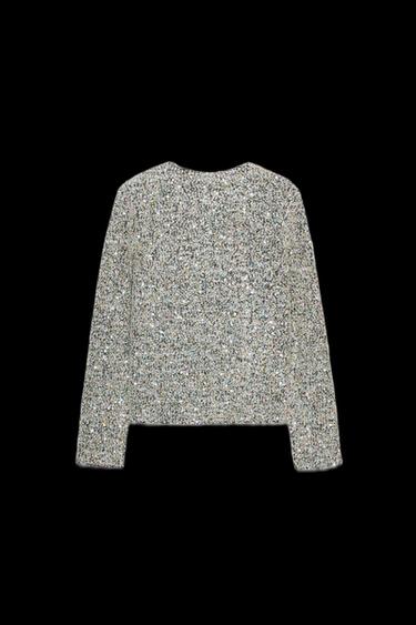 Zara LONG SLEEVE SEQUIN TOP - Light green
