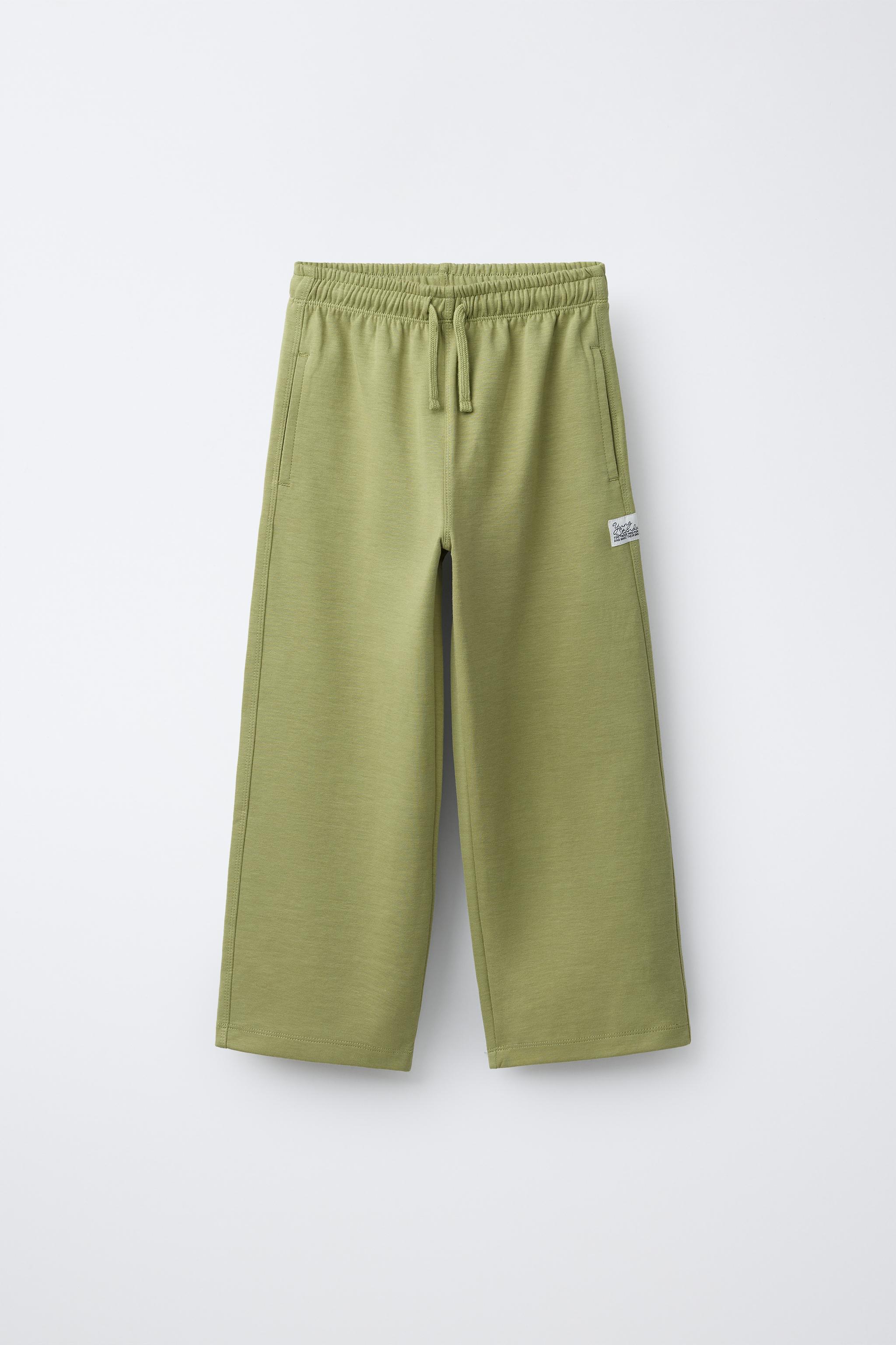 STRAIGHT INTERLOCK PLUSH PANTS - Washed green | ZARA United States