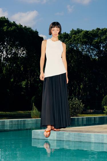 Zara ZW COLLECTION 拼接繞頸吊帶洋裝 - 黑色