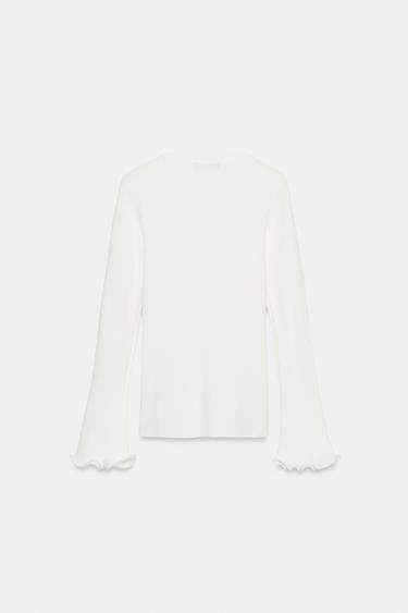 GILET EN MAILLE CÔTELÉE À FINITIONS ONDULÉES - Blanc de Zara - Image 3