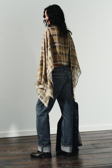 MID-WAIST FOLDED STRAIGHT JEANS - Navy blue by Zara - Image 3