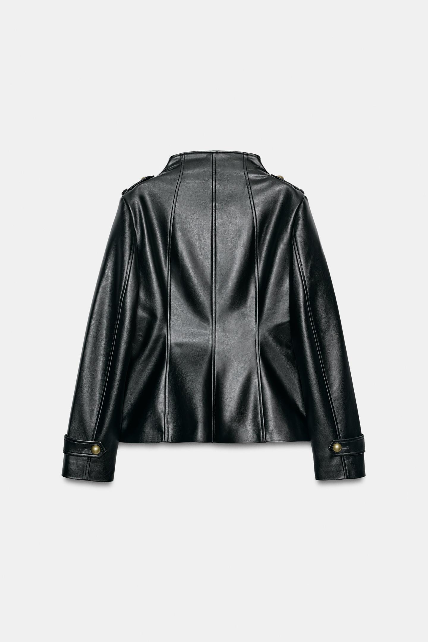 Женская куртка Zara Faux Leather Button, цвет: Чёрный — фото 8