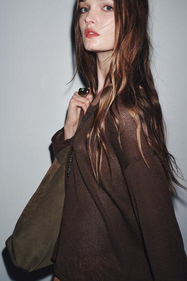 سترة ريفية محاكة - بني الخاص بـ Zara