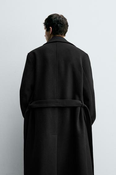 DOUBLE-BREASTED WOOL BLEND COAT WITH BELT - Black by Zara - Image 2