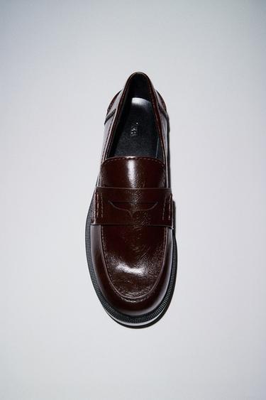 Zara PATENT FINISH PENNY LOAFERS - Burgundy Red
