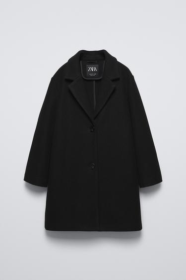 ABRIGO PAÑO LISO - Negro de Zara