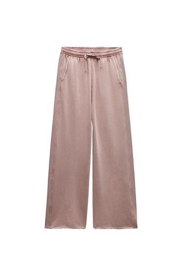 FADED TROUSERS WITH CONTRAST RIBBED DETAILS