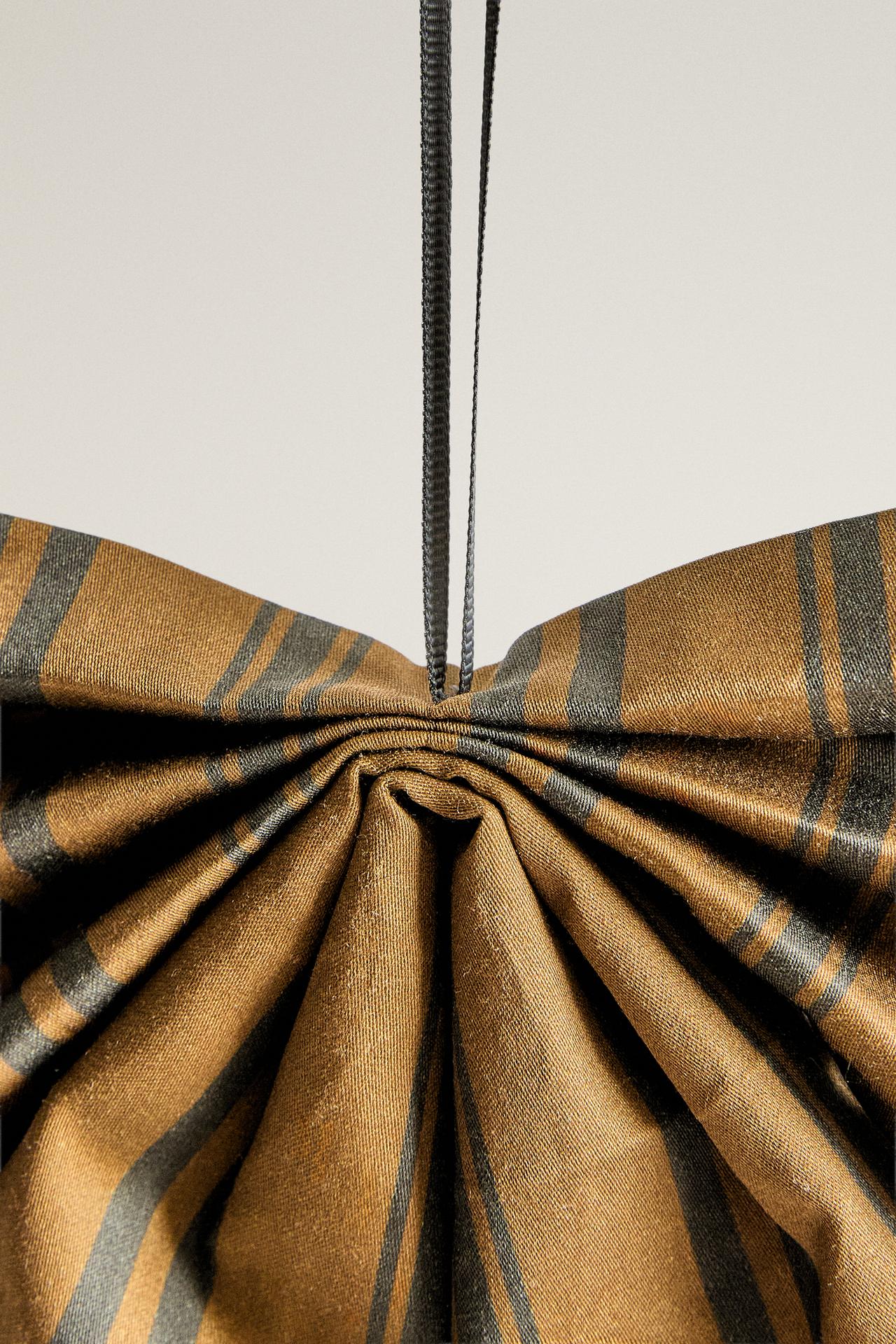 STRIPED BOW CHRISTMAS ORNAMENT — Beige