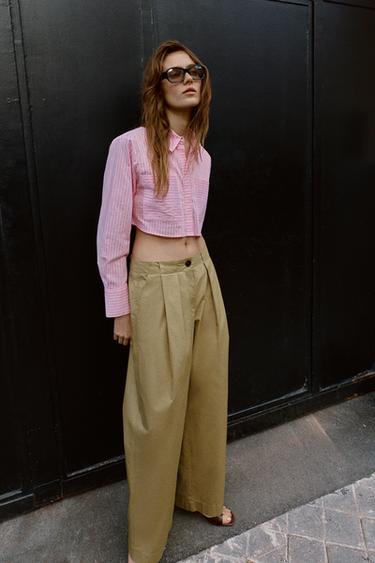 Zara STRIPED SHORT SHIRT - Pink