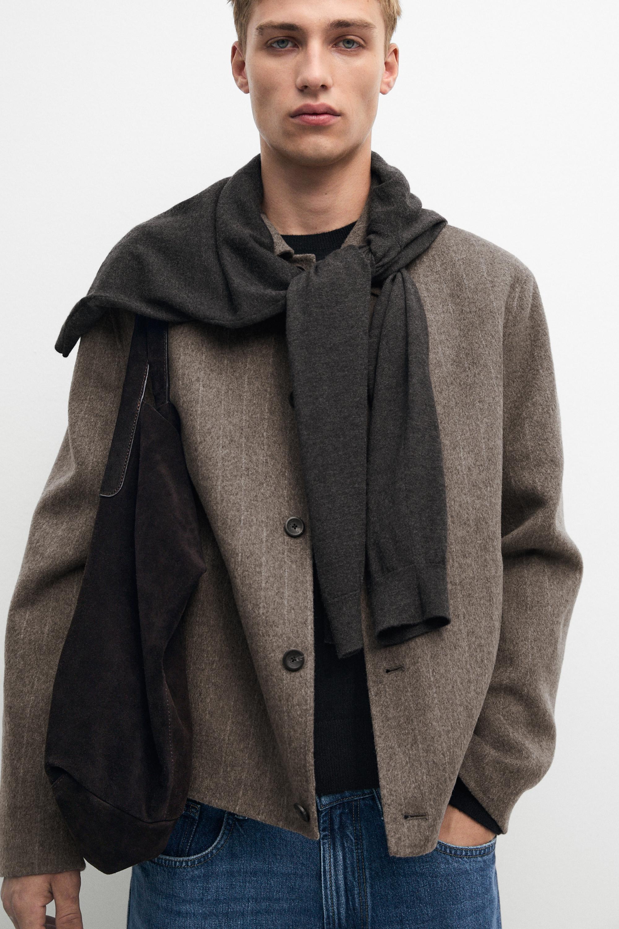 Striped double wool blend jacket