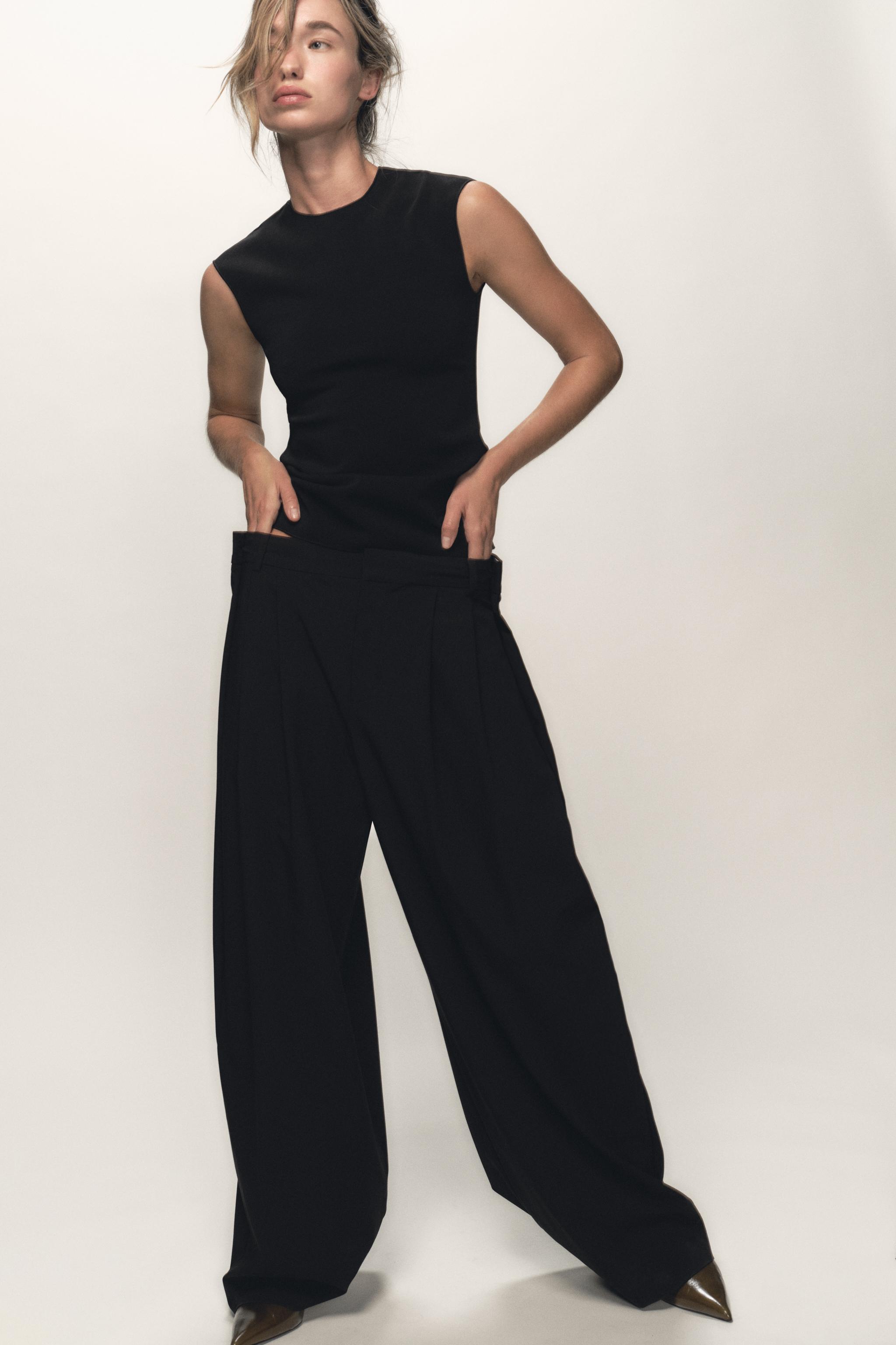 Pantalon noir fendu zara sale