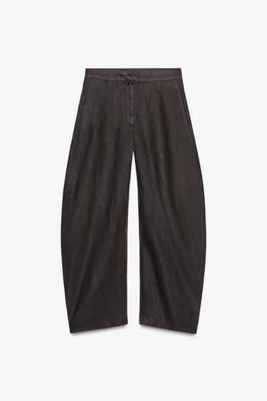 PANTALÓN BALLOON LINO 100% ZW COLLECTION - Marrón de Zara