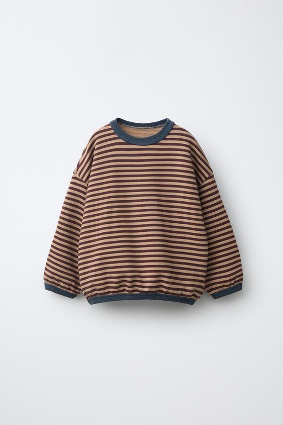 STRIPED SWEATSHIRT - Light brown by Zara - Image 0