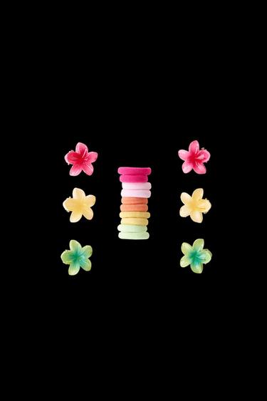 BOX WITH HAIR ELASTICS AND FLOWER TWEEZERS - Multicoloured by Zara