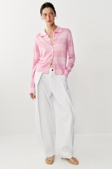 КАРДИГАН ПОЛО В ПОЛОСКУ — ЛИНЯЛЫЙ РОЗОВЫЙ от Zara — изображение 0