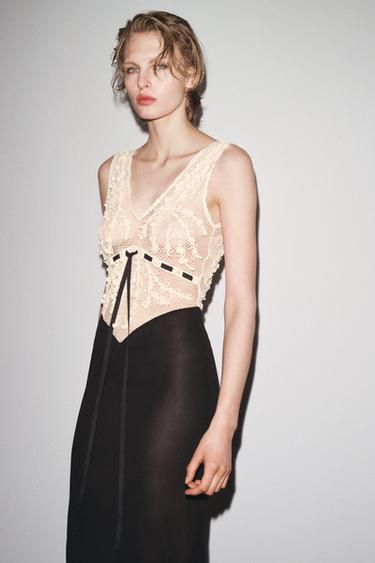 BEADED TEXTURED COMBINATION DRESS