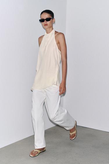 ZW COLLECTION SATIN HALTER TOP - Ecru by Zara - Image 4