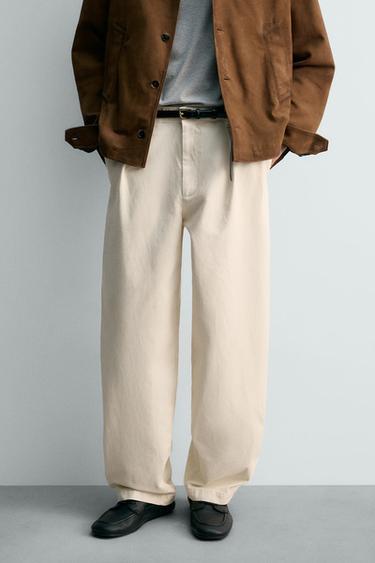 PANTALON COUPE DÉCONTRACTÉE À PLIS - Blanc cassé de Zara - Image 1