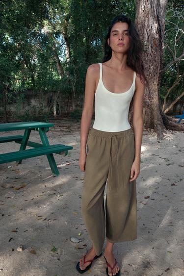 BALLOON PYJAMA-STYLE TROUSERS - Khaki by Zara