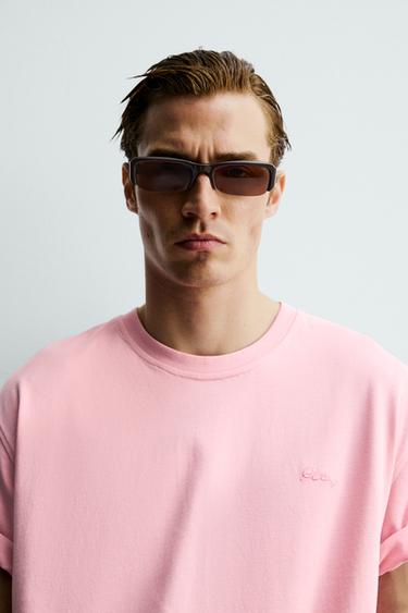 T-SHIRT INSCRIPTION BRODÉE - Rose délavé de Zara - Image 4