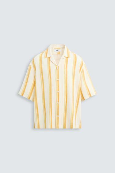CAMISA RAYAS VISCOSA - LINO - Crudo/Amarillo de Zara