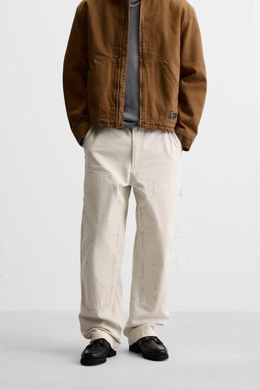 SPLATTER CARPENTER POCKET TROUSERS - Oyster-white by Zara - Image 1