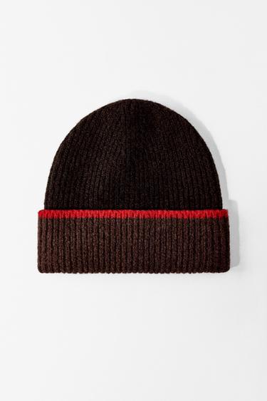 BONNET BEANIE À REVERS CONTRASTANT - Marron foncé de Zara