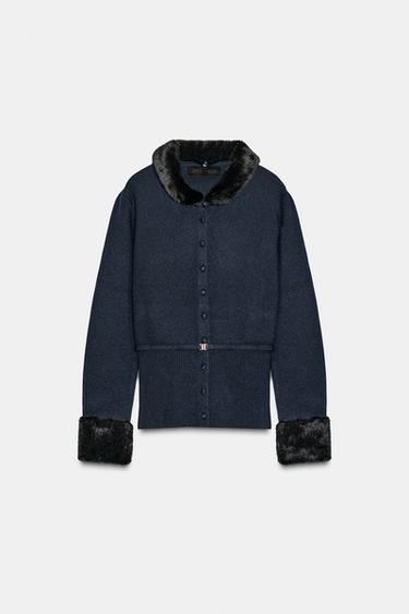 KOMBINIERTE STRICKJACKE MIT KUNSTFELL - Marineblau von Zara - Bild 0