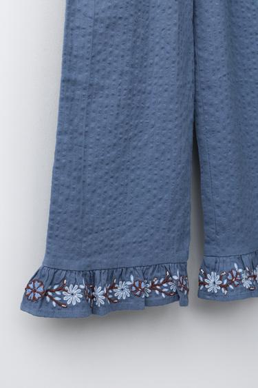 JUPE-CULOTTE VOLANT FLEURS BRODÉES - Bleu de Zara - Image 3