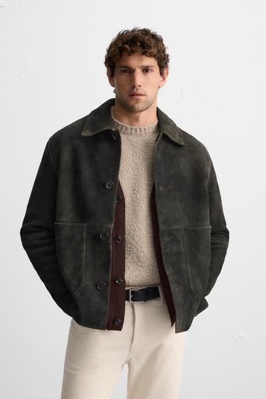 SUEDE LEATHER JACKET - Brown by Zara