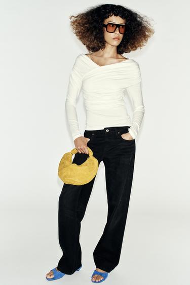 DRAPED SURPLICE NECK TOP - Oyster-white by Zara