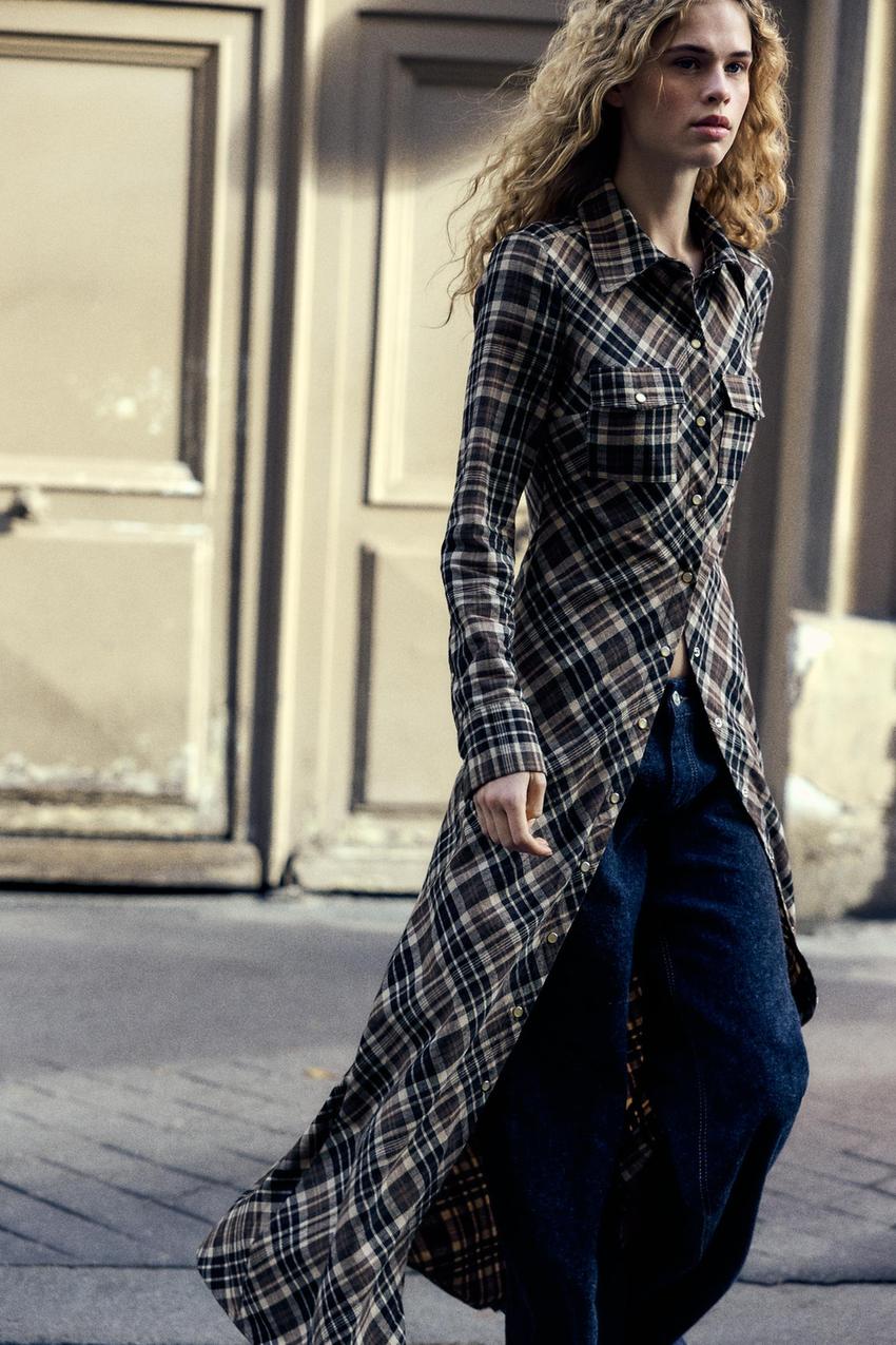 チェック シャツワンピース - カーキ | ZARA Japan / 日本 