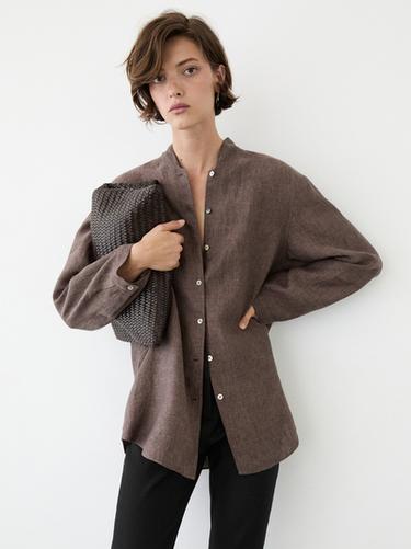 Zara 100% linen V-neck shirt - Brown