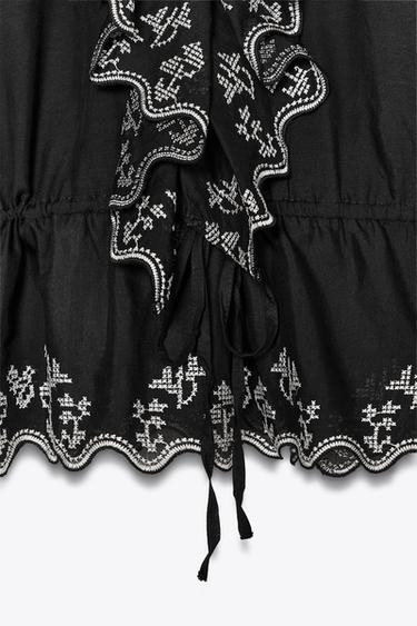 ZW COLLECTION EMBROIDERED RUFFLE BLOUSE - Black by Zara - Image 7