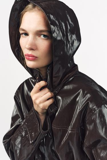 Zara SHINY HOODED PARKA ZW COLLECTION - Brown