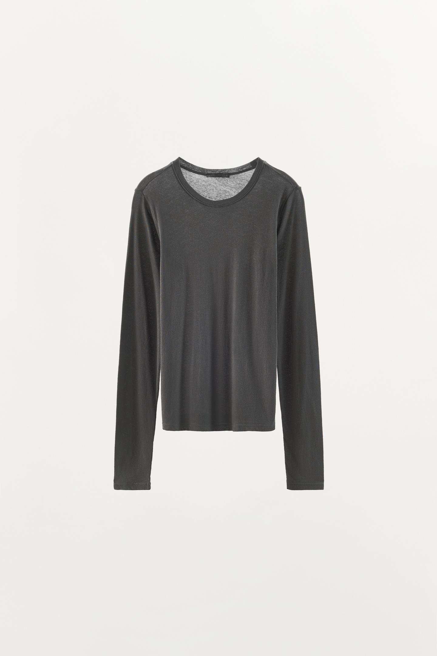 Женская футболка Zara Silk Blend Long-Sleeve T-SHIRT, цвет: Тёмный серый — фото 5