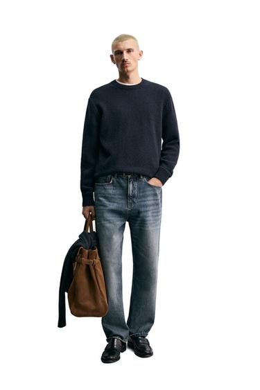 SWEATER REGULAR FIT 100% LÃ - Azul-marinho-escuro da Zara