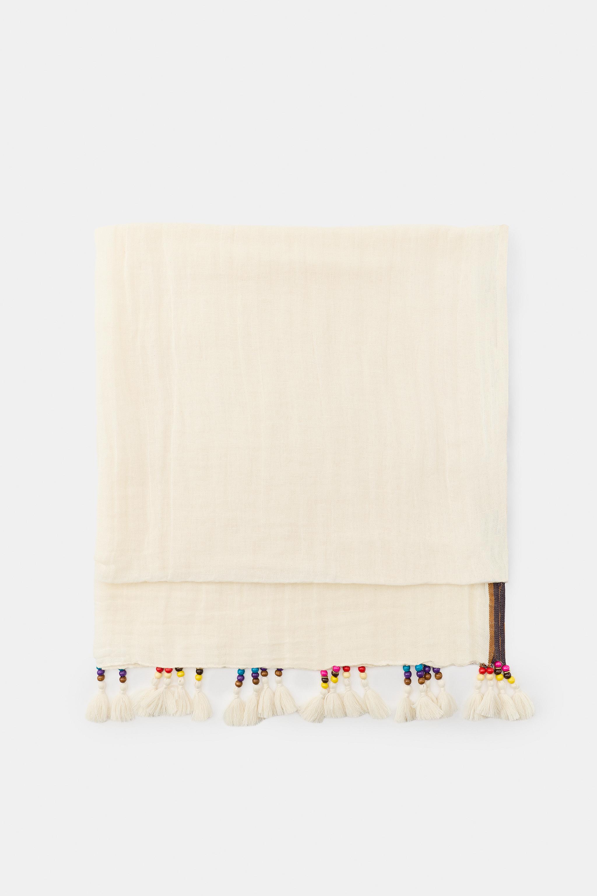 Женские аксессуары Zara LINEN BEAD AND POMPOM SCARF — фото 3