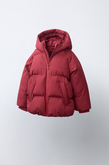 WATER-REPELLENT HOODED PUFFER COAT - Dark red by Zara
